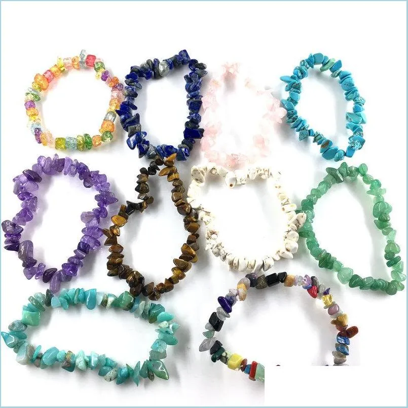 multicolor beadeds strands broken natural beaded bracelets for women healing crystal quartz stone elasticity wristband mens fashion jewelry gift797