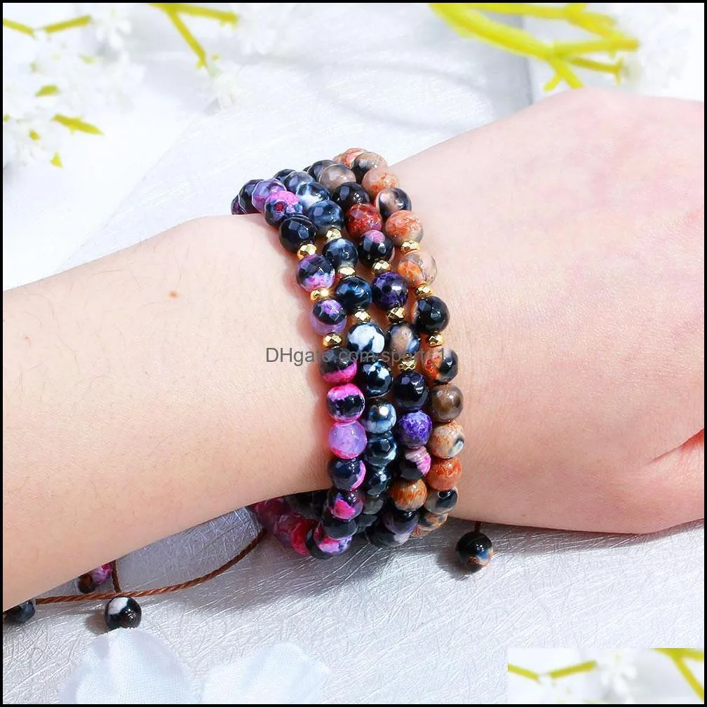 6mm natural stone colorful crystal beaded strand bracelets for women men handmade braided rope adjustable bracelet fashion jewelry