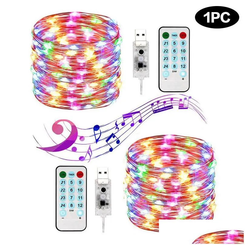 brelong 10m 100led 5m 50led music induction copper wire remote control chain light 8 function waterproof holiday light string