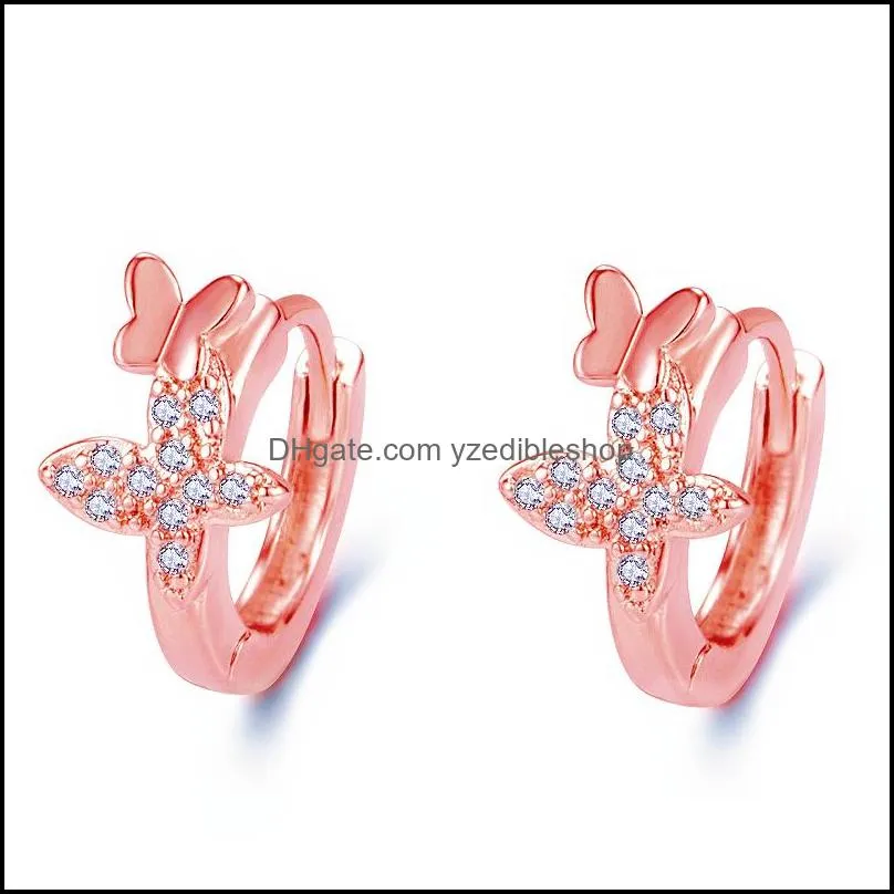 fashion cute butterfly earrings with diamond earrings female fashion creative zircon animal earrings silver earring party birthday