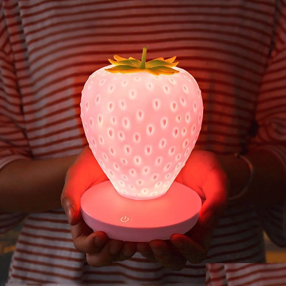 brelong led night light creative strawberry usb charging bedside decorative eye table lamp white / pink / red