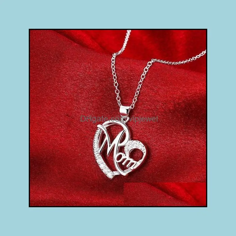 fashion 7 style heart with zircon mom love charm necklace love family jewelry mother pendant word gifts wholesale arrived