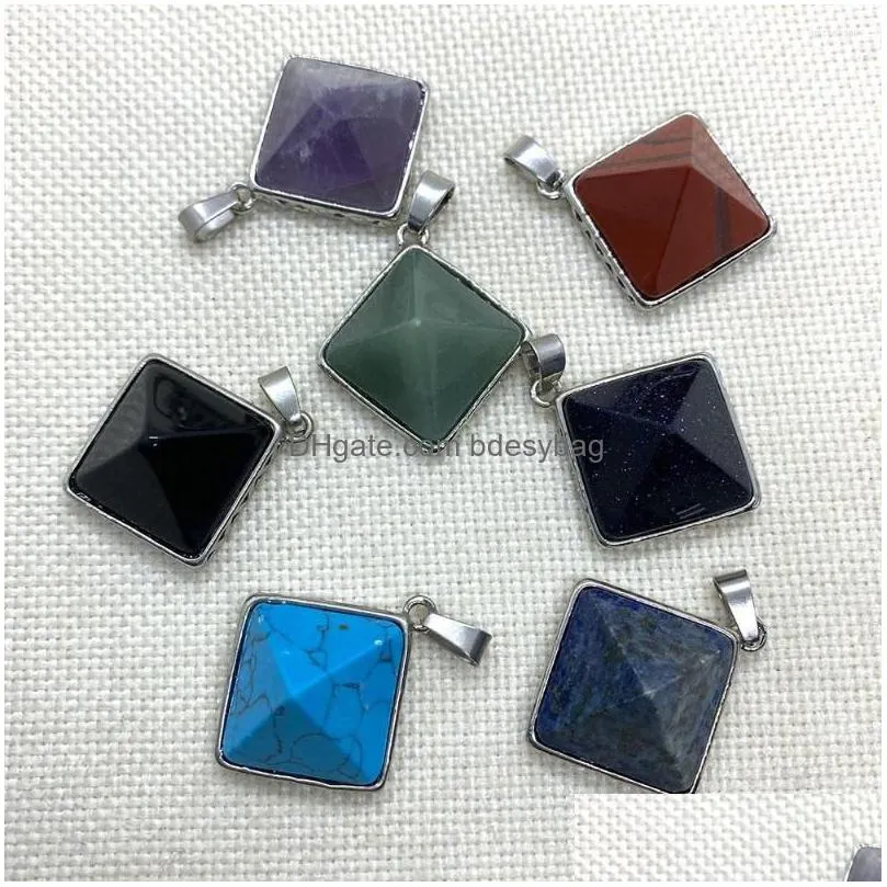 charms natural stone crystal pendant diamond edging diy fashion jewelry making bracelet necklace supplies accessories charm 28x31mm