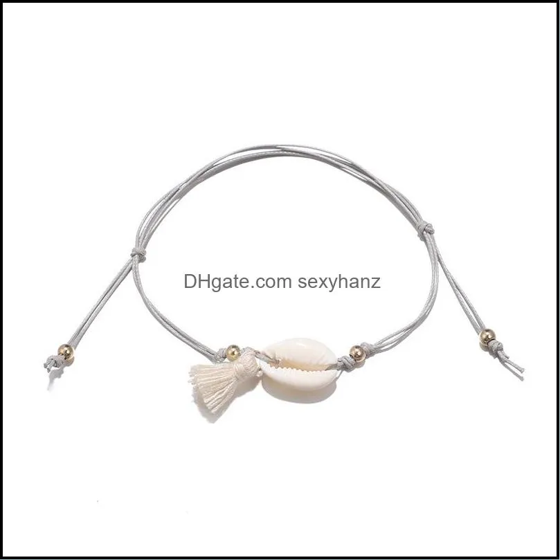 bohemian summer style shell tassel pendant anklet bracelet for women wax string anklet beach jewelry gift