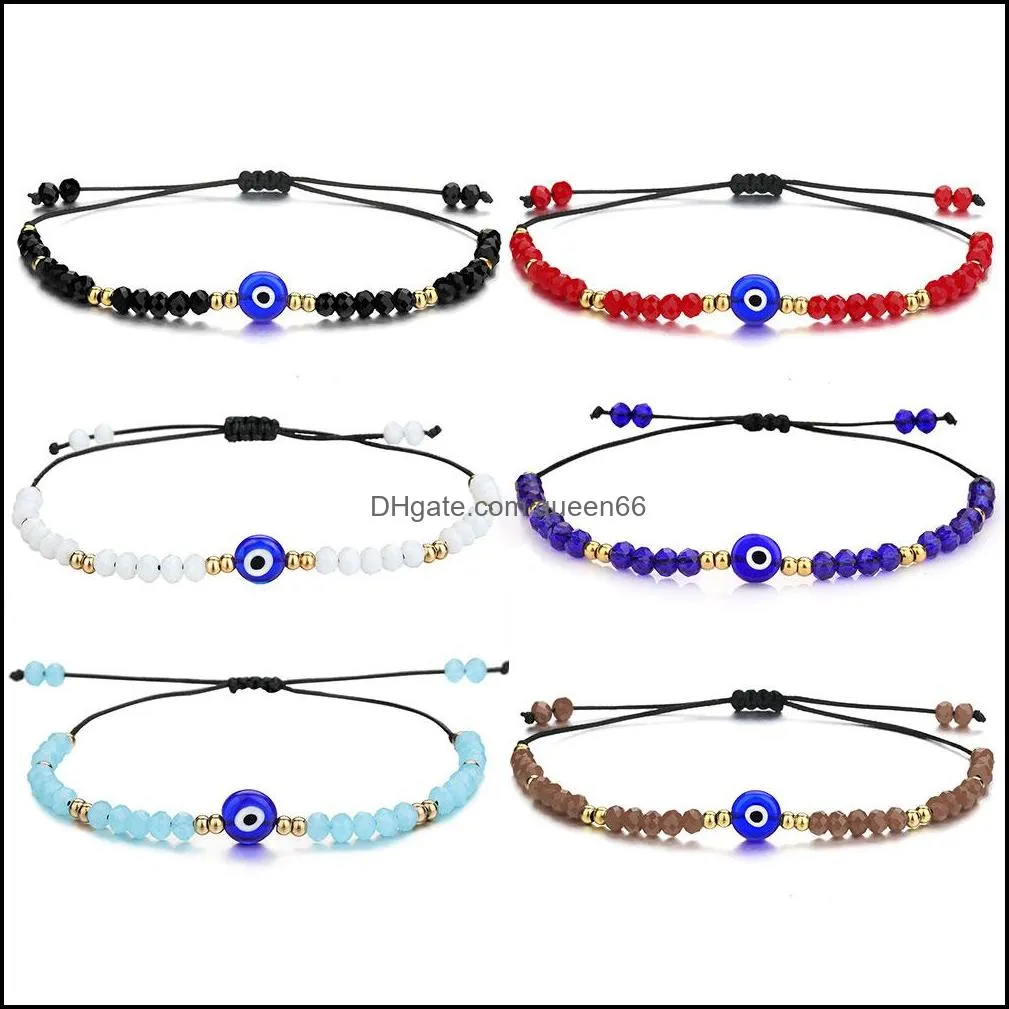 fashion turkey evil blue eye bracelet women handmade woven rope chain crystal beads friendship bracelets girl birthday party jewelry