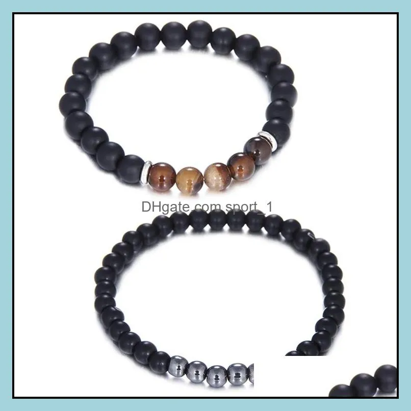 handmade 6mm 8mm black matte onyx beads bracelet for women men 2pcs/set elastic natural stone bracelet fashion jewelry gift