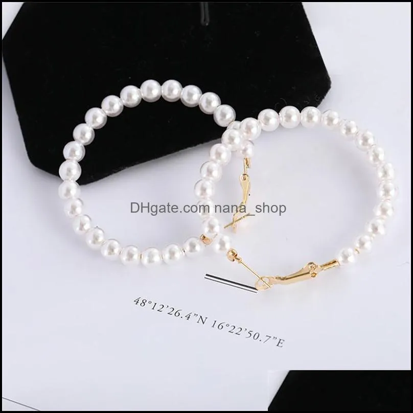 classic gold plating big imitation pearls hoop dangle earring for women simple style round drop earring fashion jewelry gift wholesale