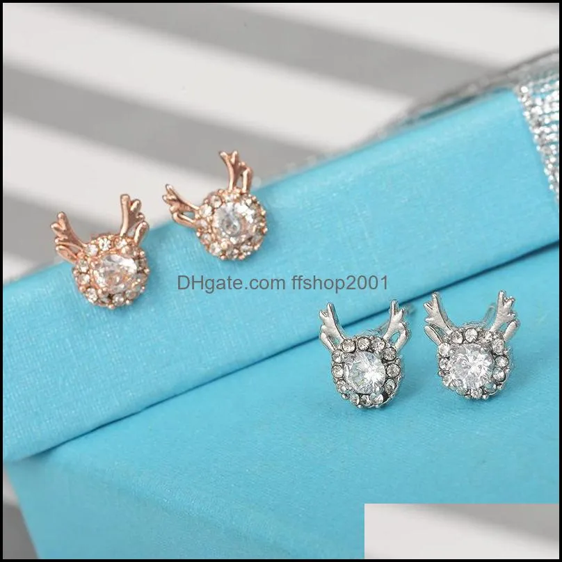 deer stud earring korean simple temperament elk earrings female snowflake zircon christmas antler chic earrings