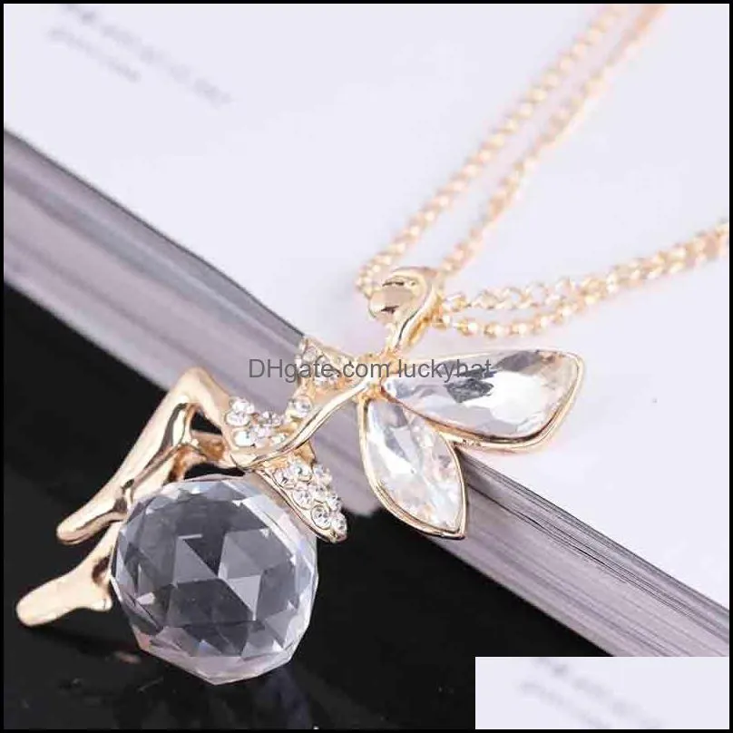 angel wings necklaces fashion women jewelry crystal gold color long chain necklace butterfly fairy necklace