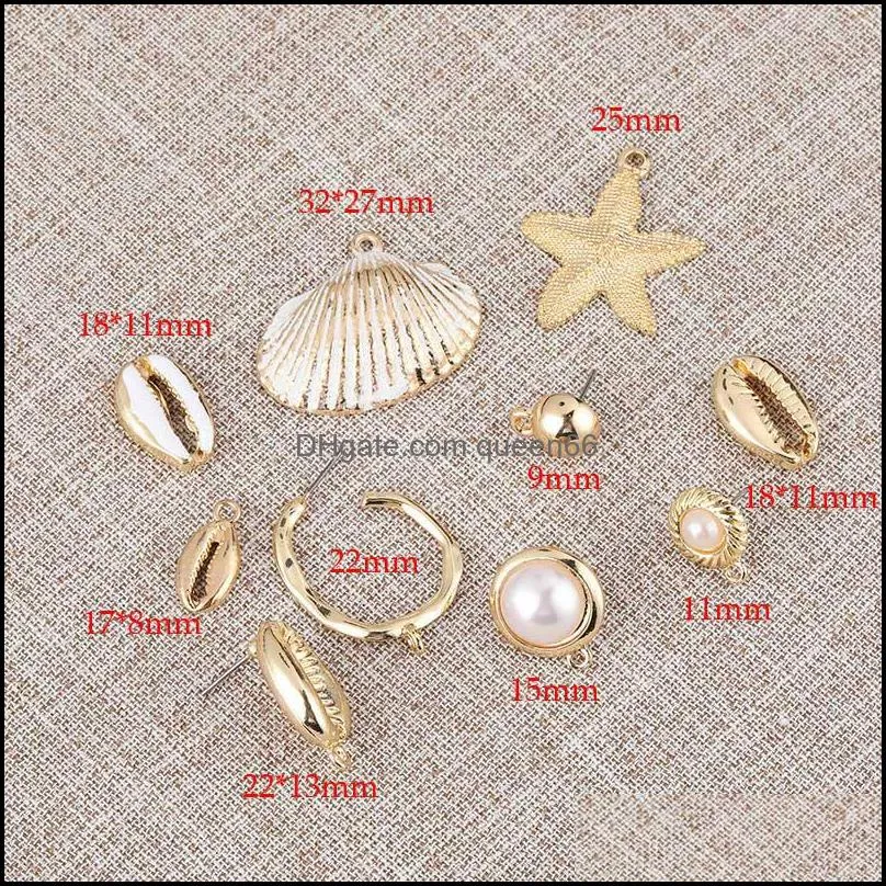 shell starfish pearl pendant for necklace bracelet earring gold plating alloy charm diy jewelry making accessory