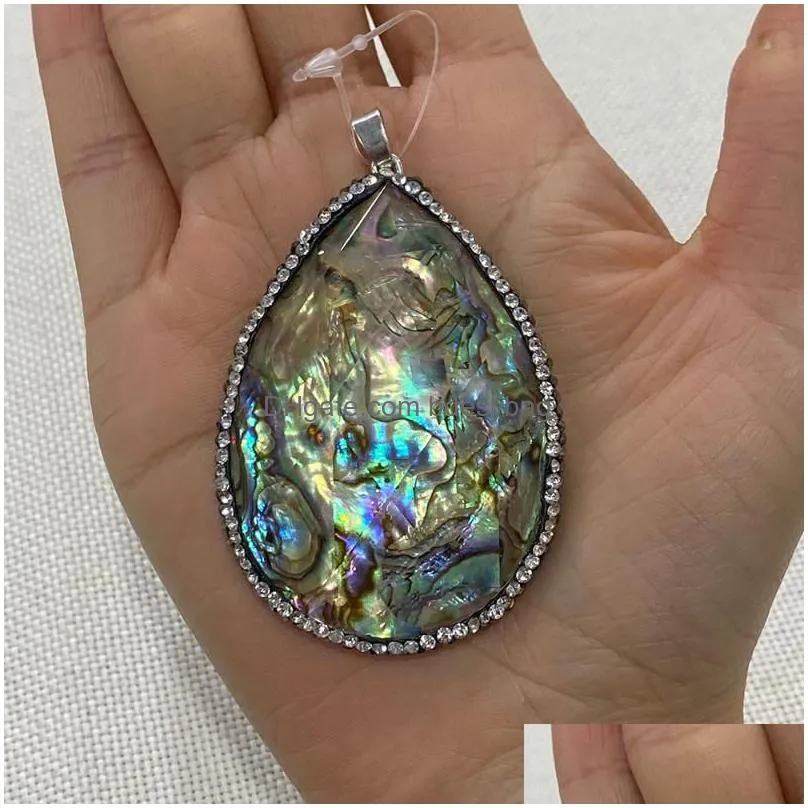 charms drop shape natural abalone shell boutique pendant set rhinestone charm fashion jewellery diy necklace earrings accessory
