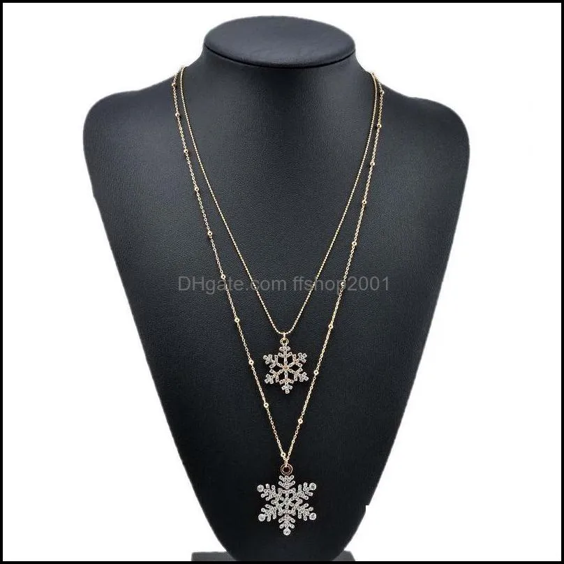 statement necklaces white austrian crystal jewelry long design wedding jewelry double layer snowflake pendants necklaces