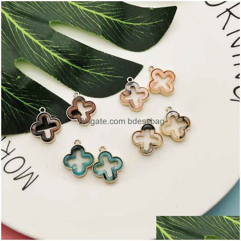 charms 10pcs acrylic lucky grass pendants fourleaved clover alloy fit diy earrings bracelet jewelry accessory fx401charms