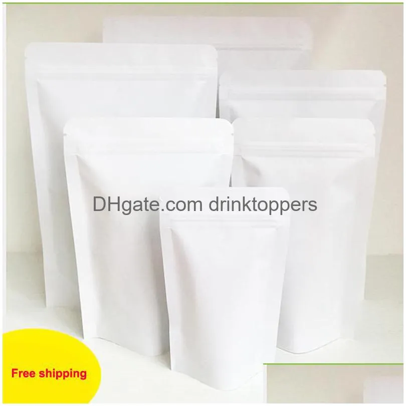sale real gift bags 50pcs lot 6sizes white paper zip lock bag inside transparant pe film layer zipper gift doypack food packaging bags