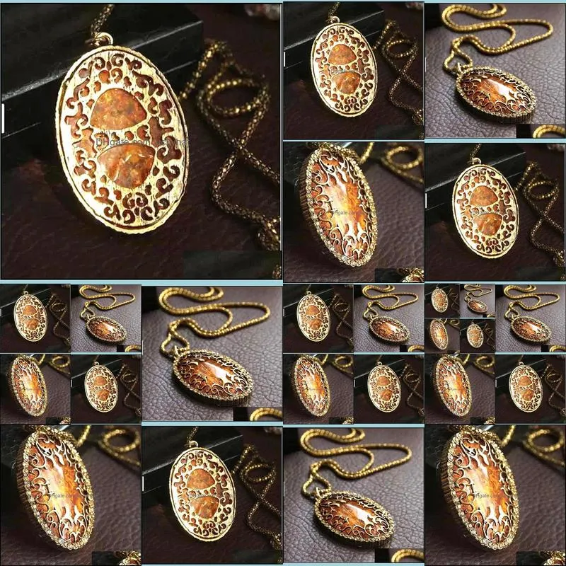 long chain necklace vintage jewelry vintage amber hollow sweater pendant necklace
