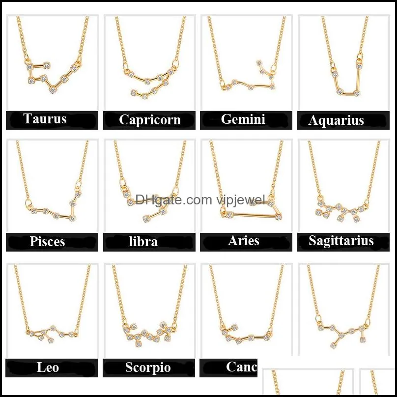 fashion horoscope astrology galaxy 12 constellation necklaces pendants for women zodiac choker sign necklaces birthday wedding gifts