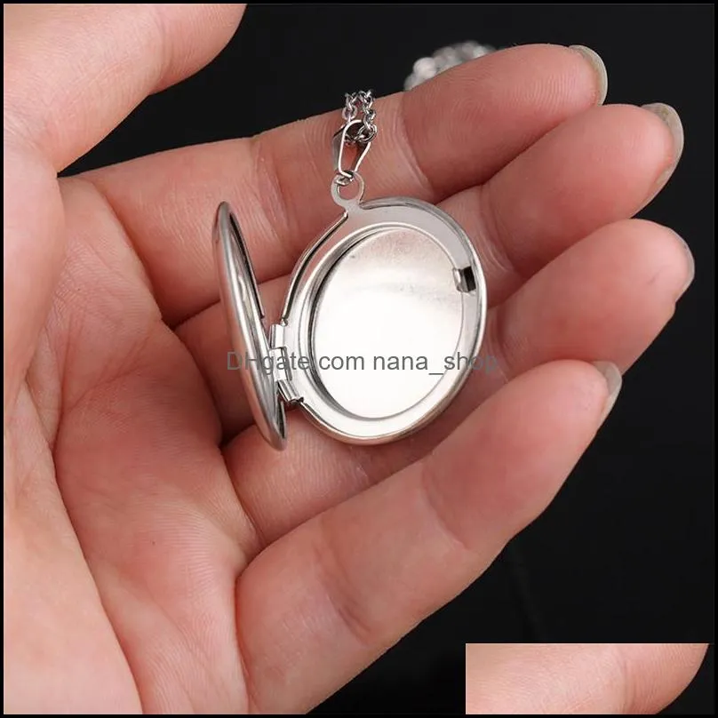 round stainless steel memory openging locket necklace family p o magic locket diy engraveable necklace jewelry gift for baby