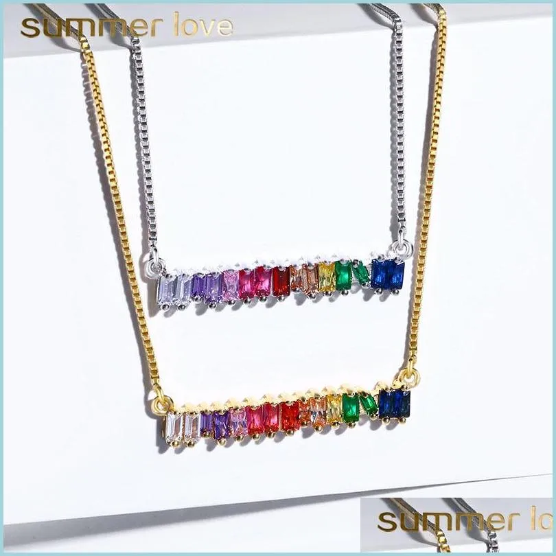 cz rainbow pendants necklace bracelet for woman fashion gold silver copper long chain necklace trendy party wedding jewelry