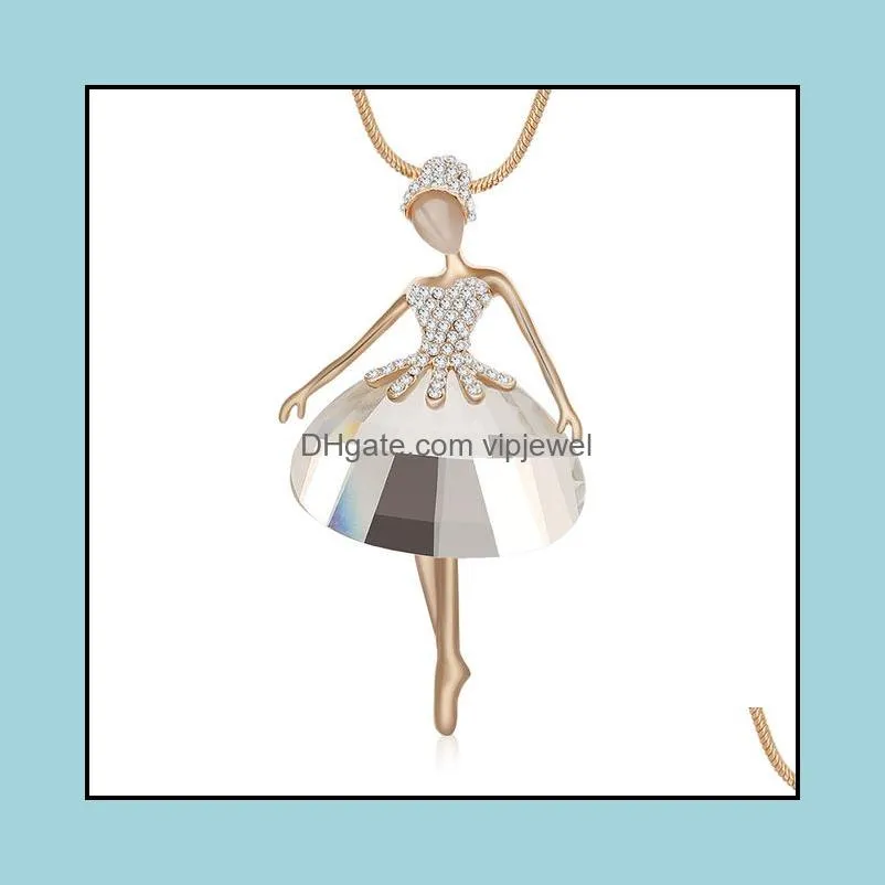 elegant ballet dancer angel pendant necklace long chain austrian crystal statement necklace for women collier bijoux mujer