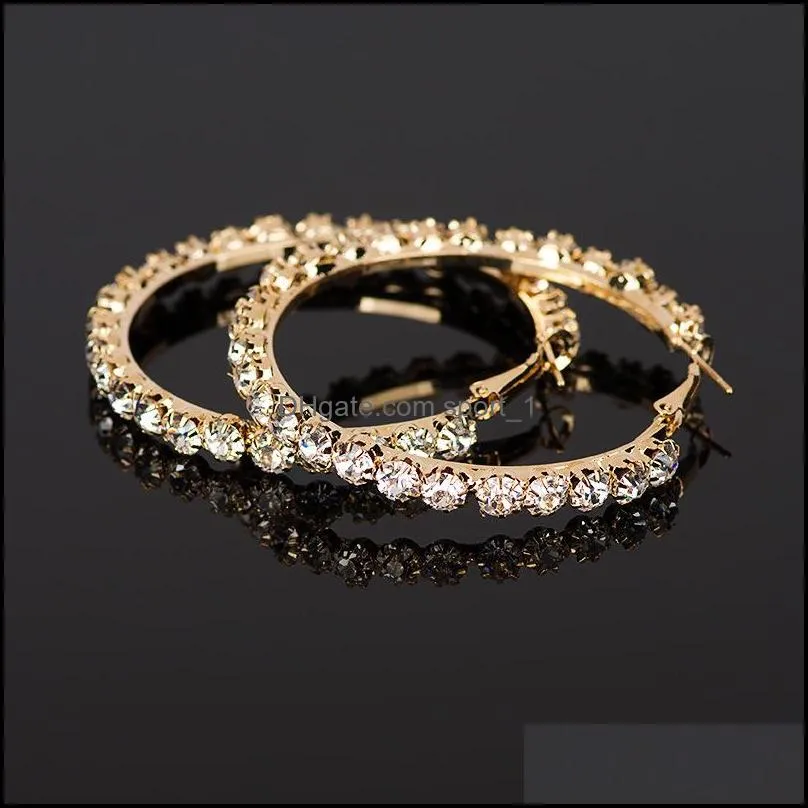 rhinestone crystal round hoop earring for women girls trendy gold silver plating dangle earring fashion jewelry gift