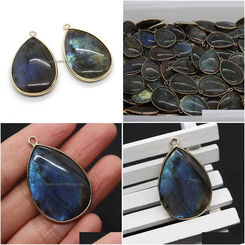 charms natural stone water drop shape pendants labradorite gemstone jewelry diy making earrings necklace flash accessoriescharms