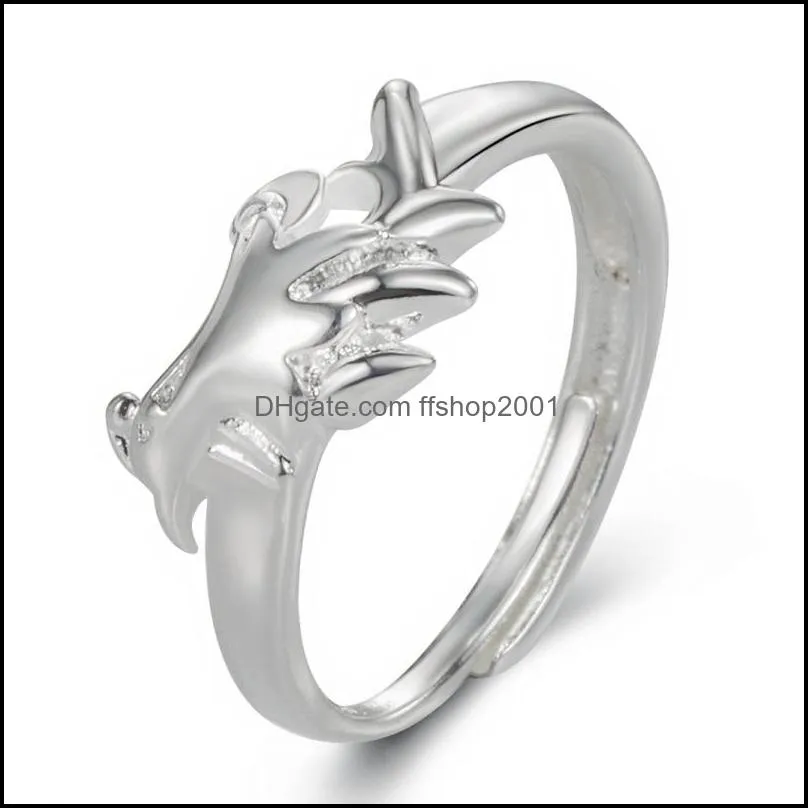 dragon phoenix open ring for men women heroic spirit silver color dragon hyperbole male rings punk style men jewelry
