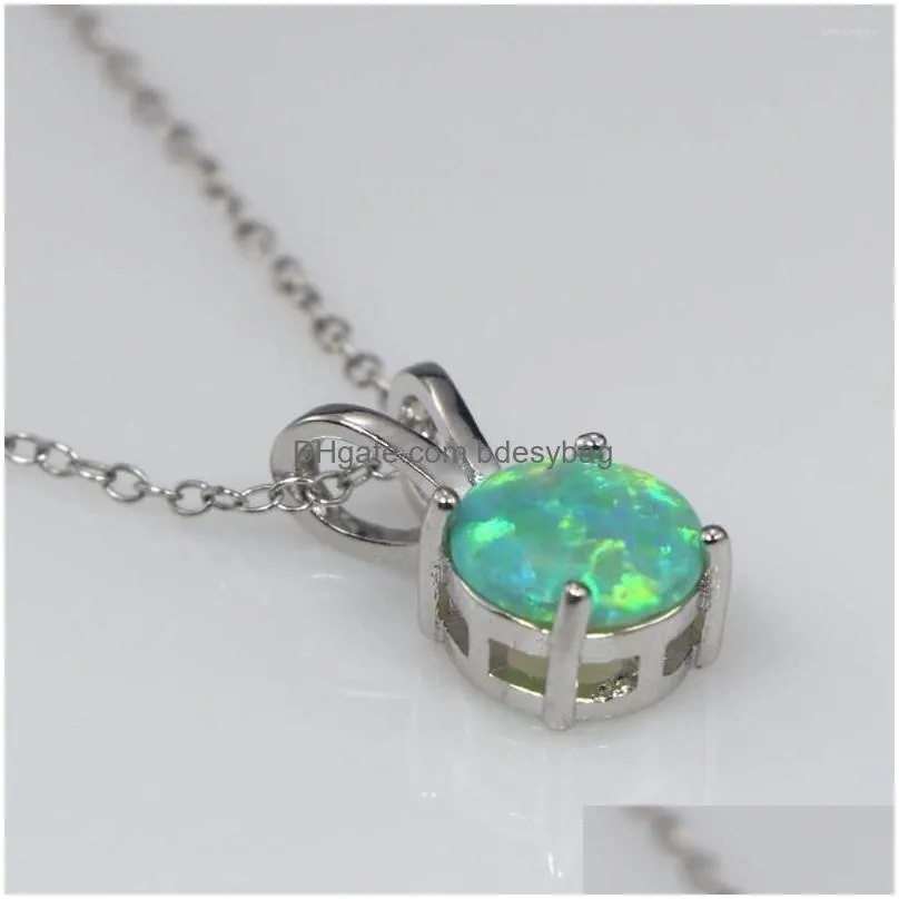 charms jlp019 simple round orange/green opal pendant necklace fashion jewelry