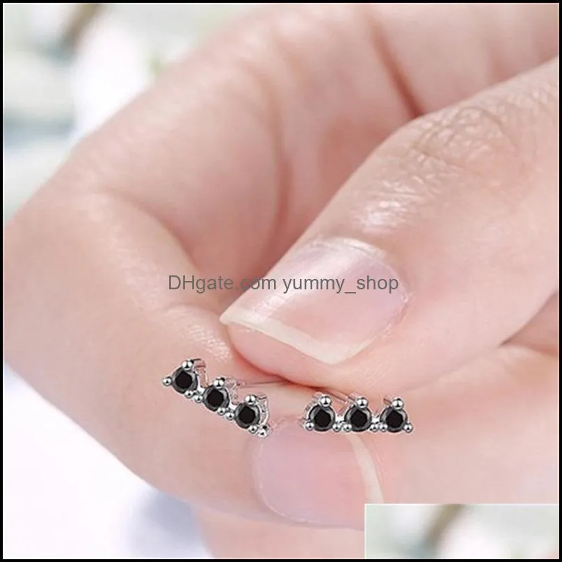 fashion 925 sterling silver cz crystal stud earing for women valentines day gift white black blue