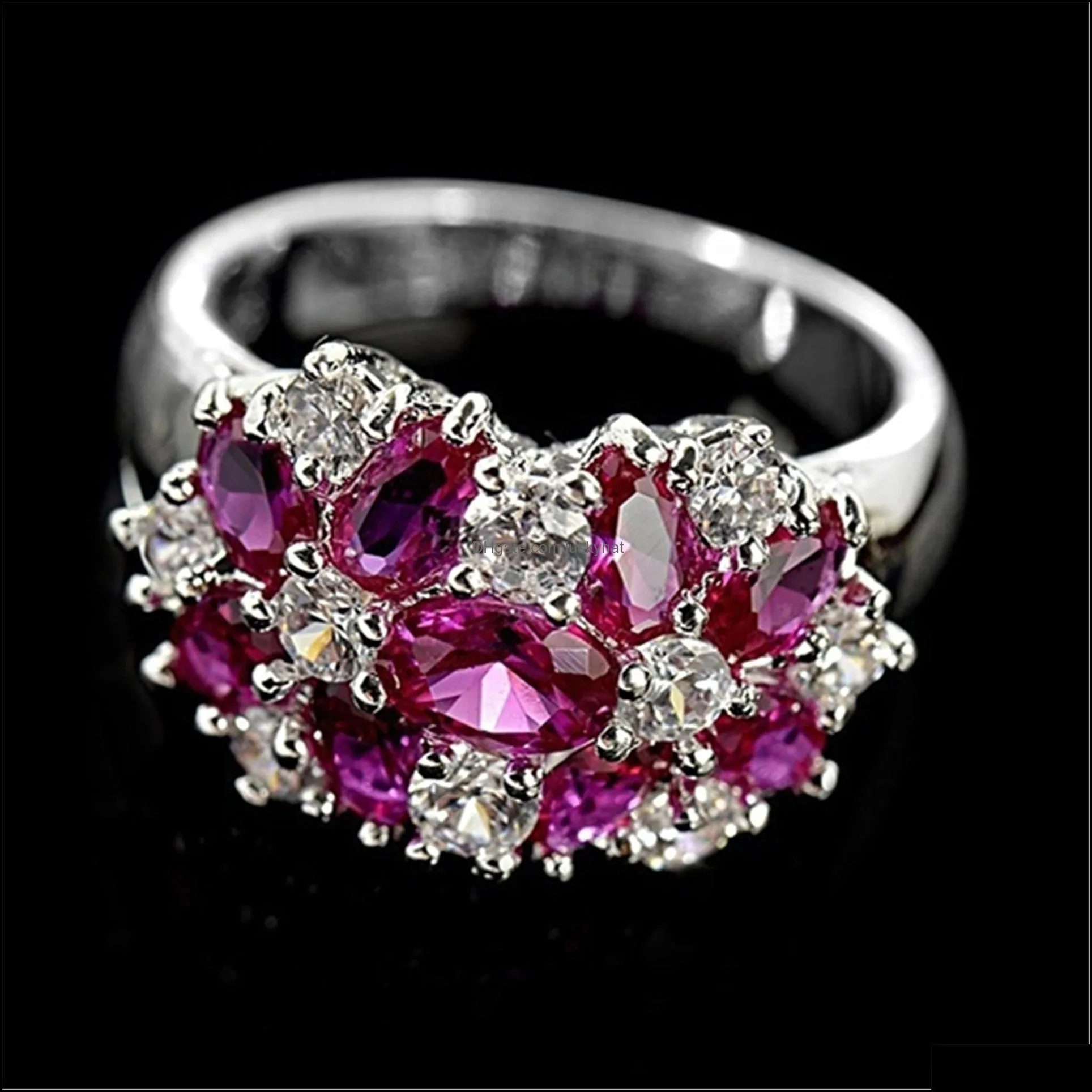 flower rings classic multicolor cubic zircon engagement ring female jewelry silver ring