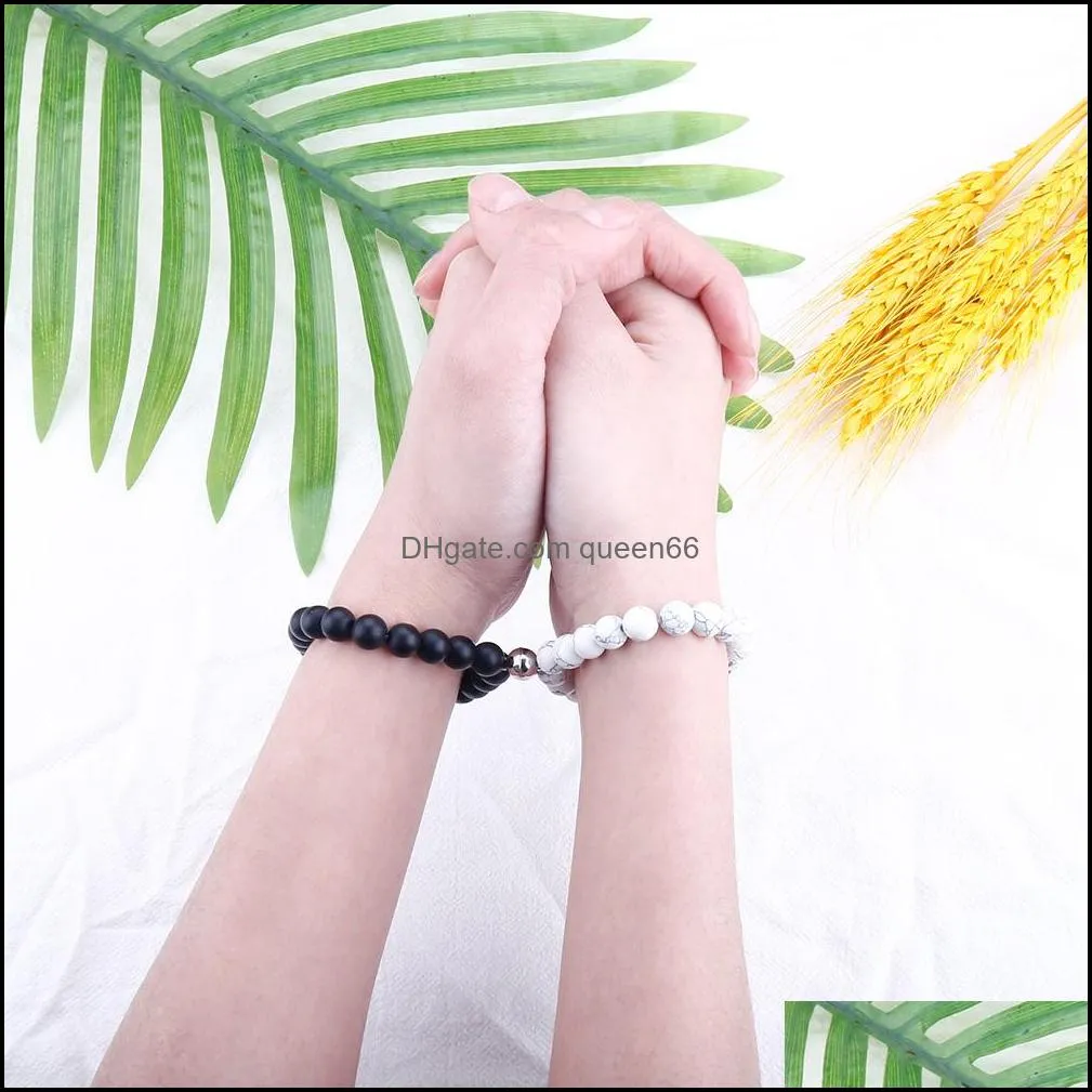 fashion 2pcs/set natural stone bead strands heart magnet couple friendship bracelets yoga for women men lovers magnetic bracelet handmade