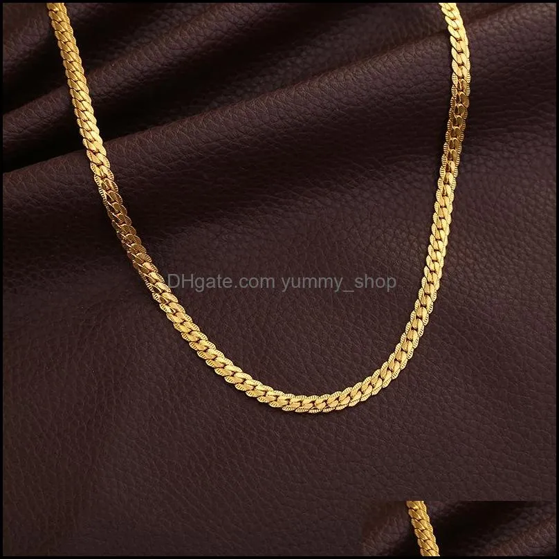 5mm side chain silver necklace fashion luxury jewerly 18k yellow gold cuban chain for women and men 20inch 709 q2