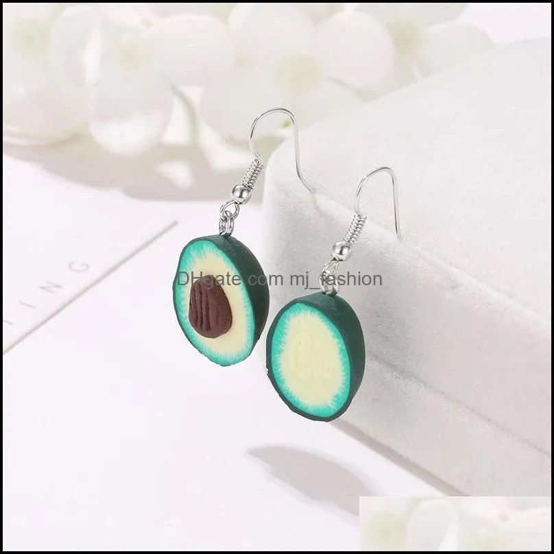 fruit avocado earrings dangle necklace keychain set for women girl creative soft pottery cute charms necklace party gifts