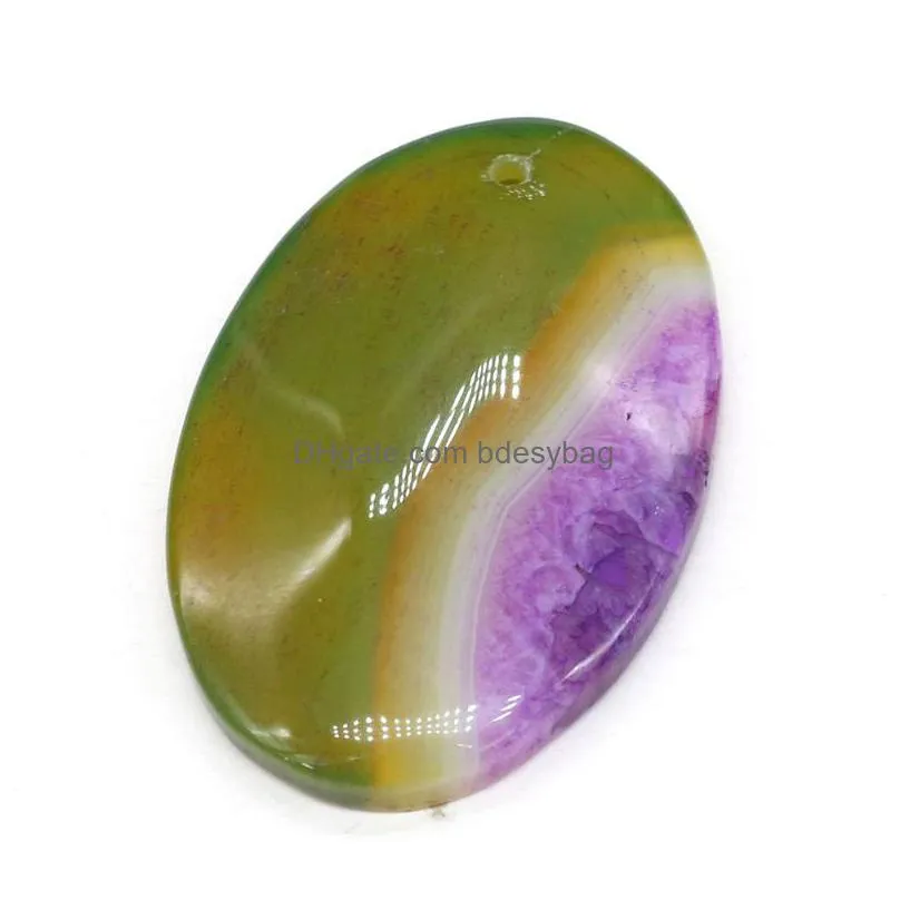 charms 1pcs natural stone pendants egg shape agates for women jewelry making diy bracelet necklace accessories size 30x45mm