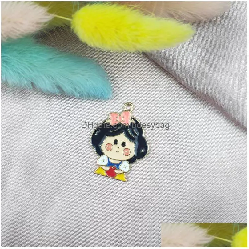 20pcs enamel cartoon prince princess alloy components drop oil charms for making earrings pendants necklaces keychain jewelry accessories