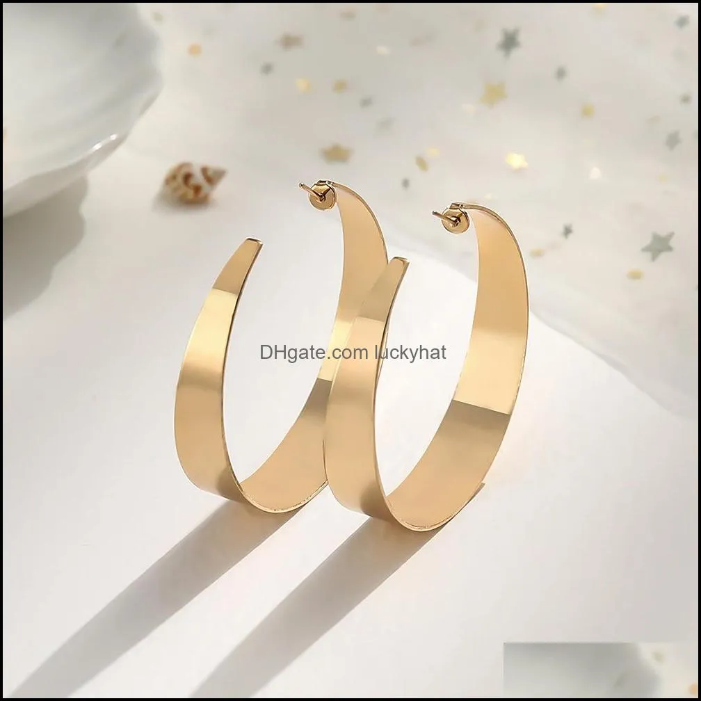 minimalist gold metal large circle geometric round c shape hoop earrings for women girls jewelry gifts