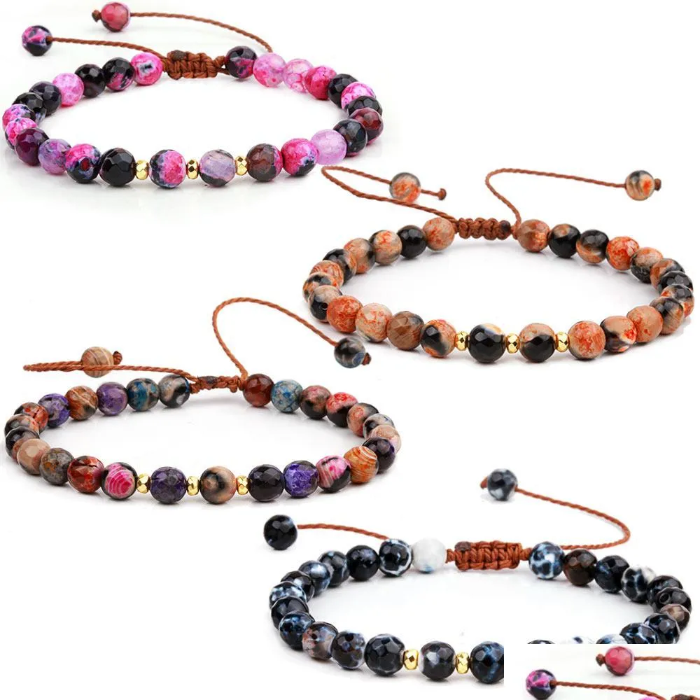 6mm natural stone colorful crystal beaded strand bracelets for women men handmade braided rope adjustable bracelet fashion jewelry