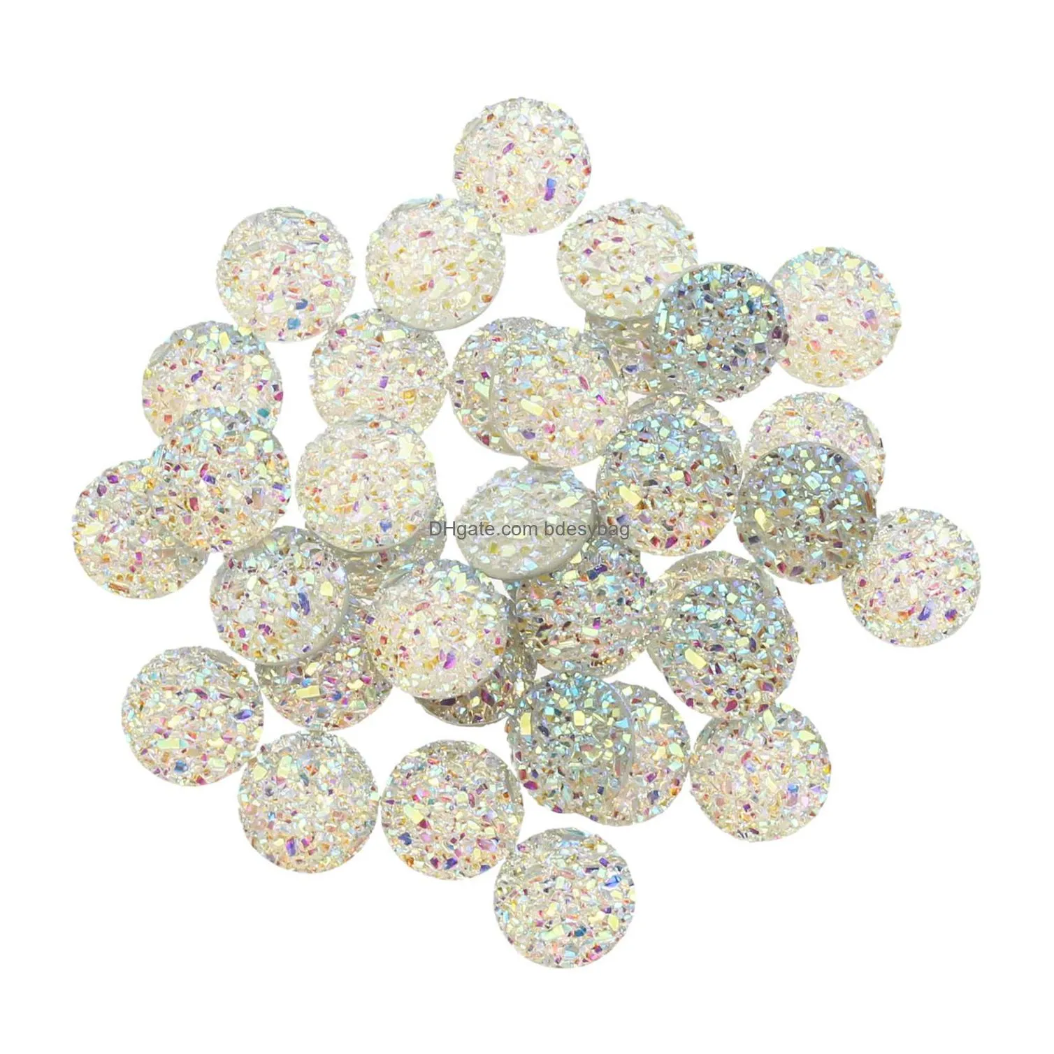 1000pcs 12mm flatback resin druzy round cabochons cameo for charms pendant bracelet jewelry diy making accessory findings