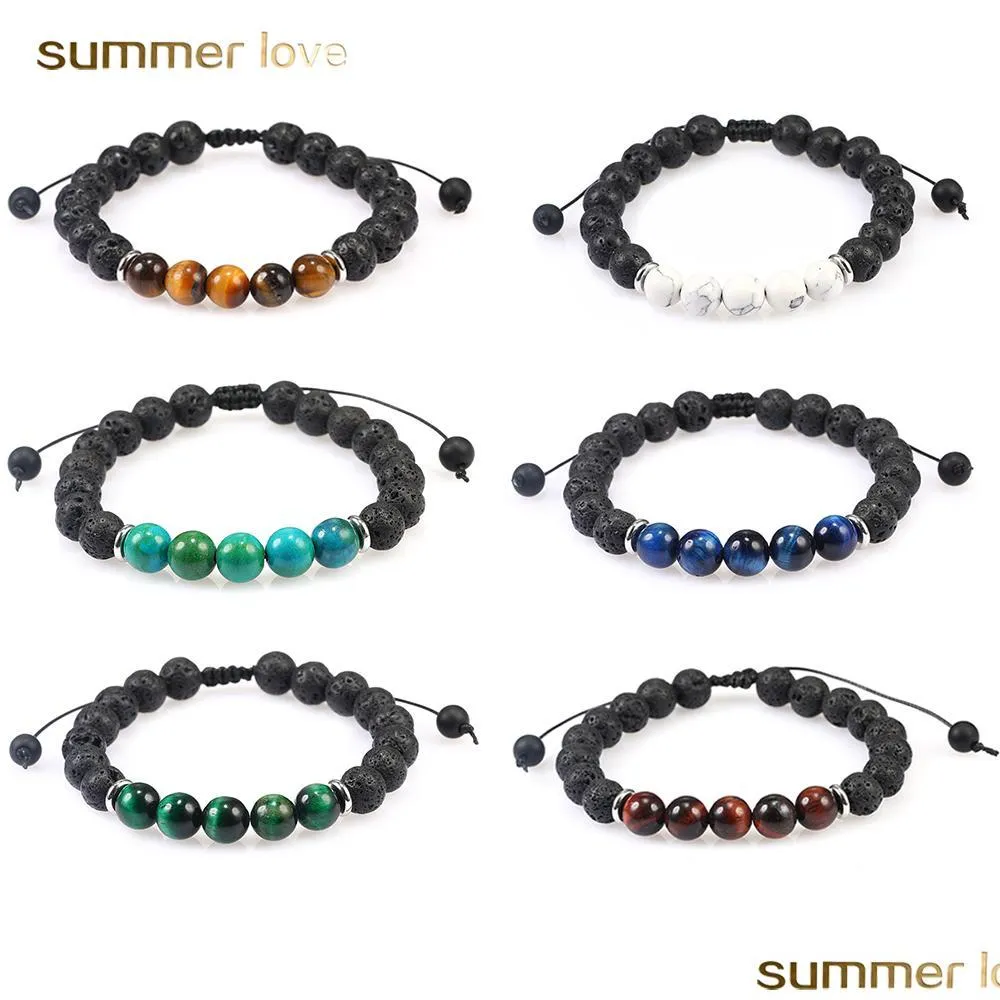  8mm lava stone tiger eye beaded bracelet for men women handmade braided natural stone healing balance yoga bracelet fashion jewelry