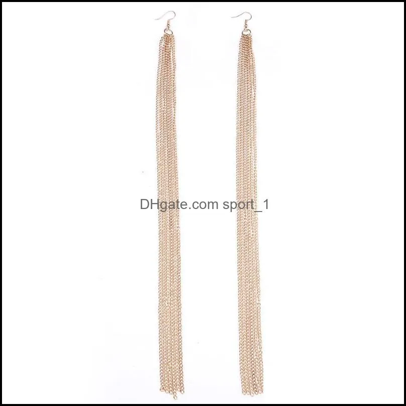 exaggerated punk style long tassel dangle earrings for women fashion silver gold plating hook drop earring simple lady jewelry