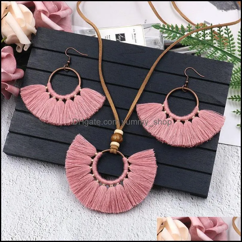 tassel earrings necklace set handmade multicolor bohemian women ethnic circle jewelry set gd503 883 r2