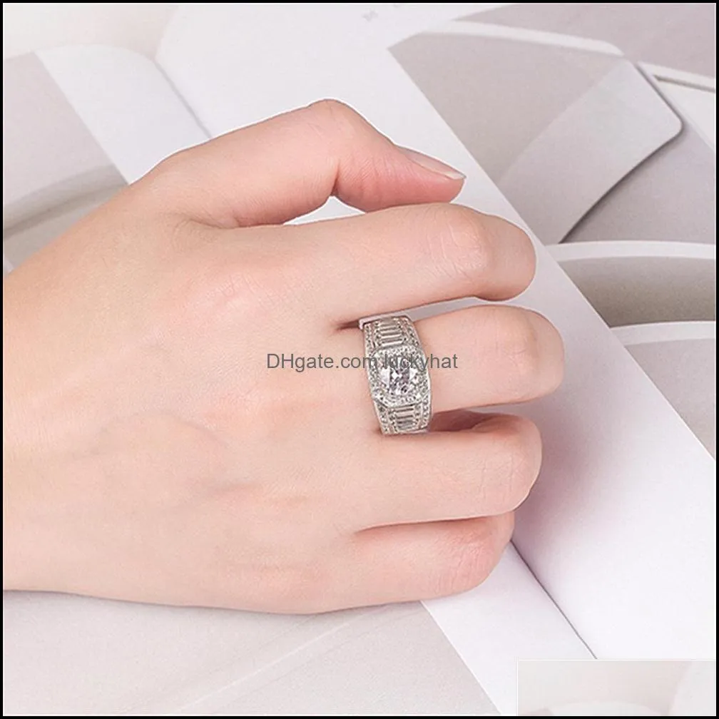 silver ring fashion atmosphere inlaid zircon rings birthday wedding party gift luxury ring