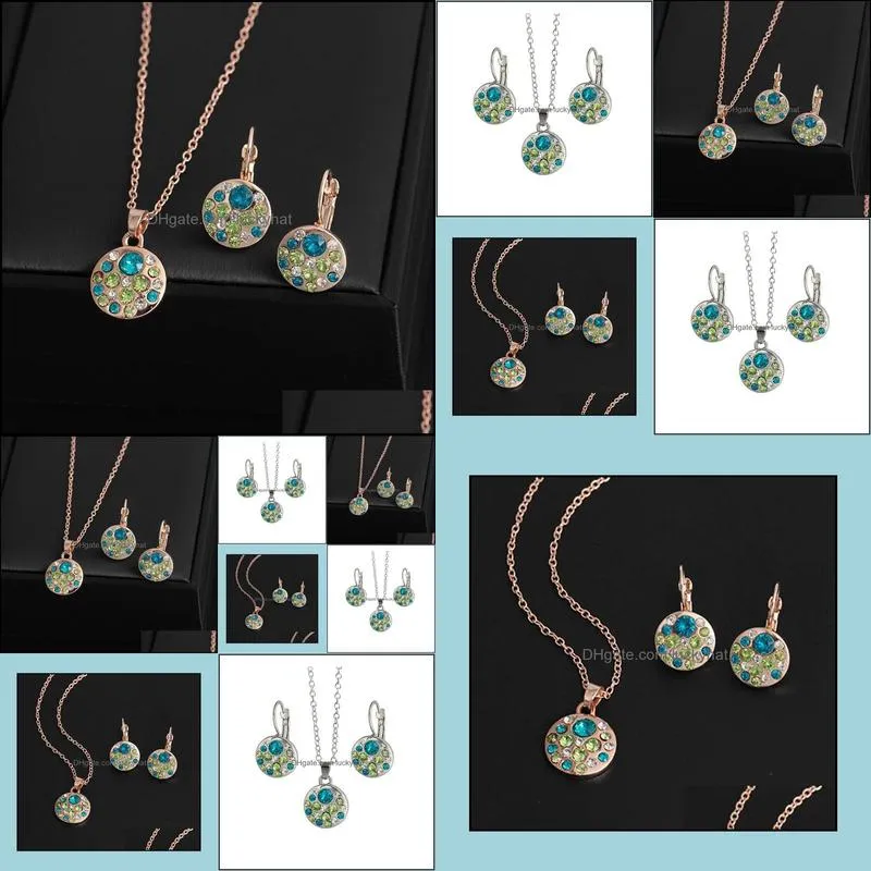 crystal jewelry set round style pendant sets parure bijoux femme engagement wedding party jewelry set