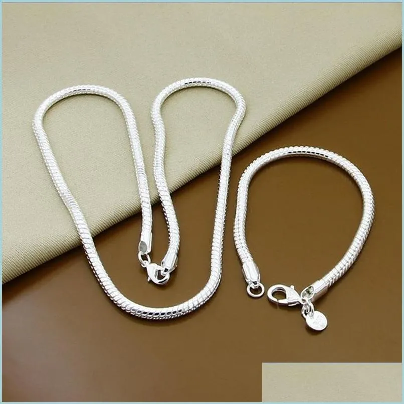 925 sterling silver solid 18/20/24 inch snake chain bracelet necklace for women men brand sets fashion charm jewelry 1208 t2