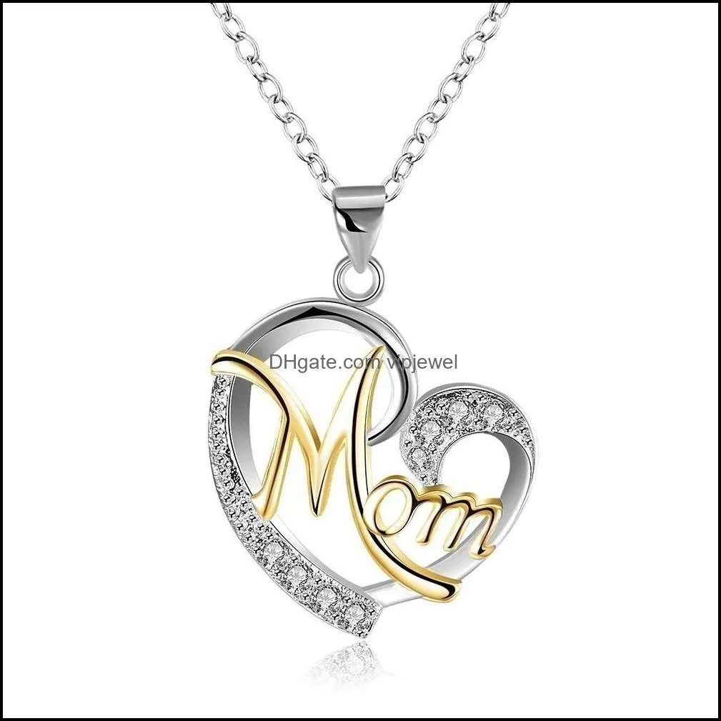 fashion 7 style heart with zircon mom love charm necklace love family jewelry mother pendant word gifts wholesale arrived