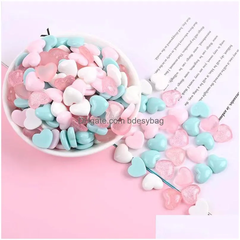 30pcs mixed resin components pink heart decoration crafts beads flatback cabochon scrapbook diy embellishments accessories buttons