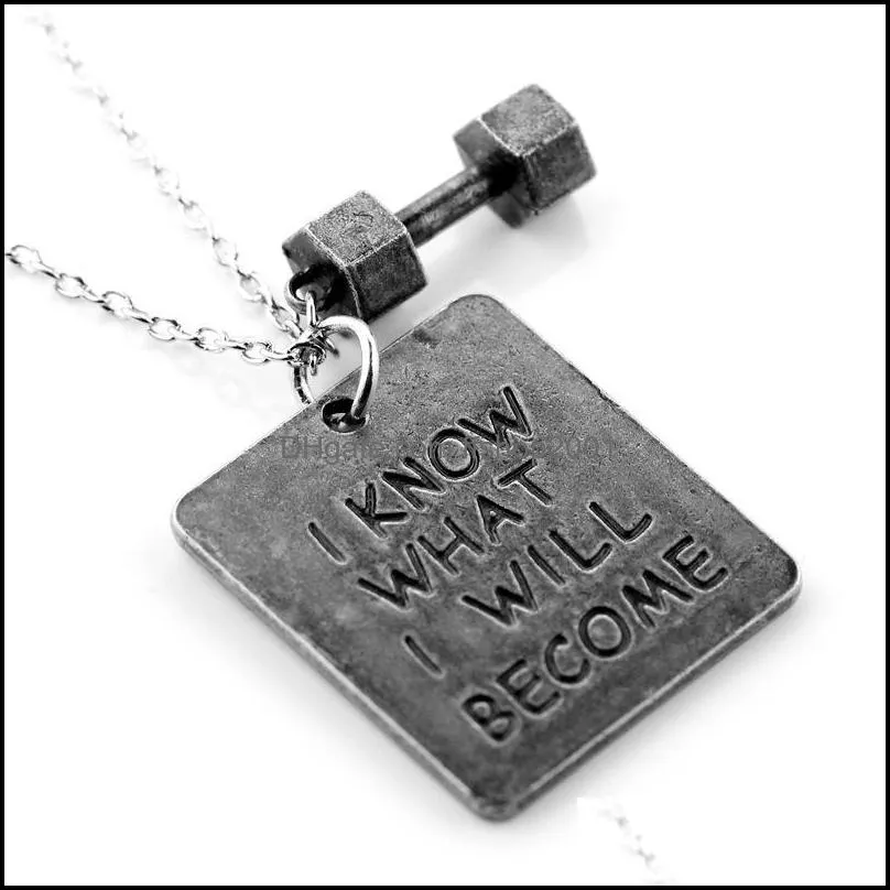 i know what i will become necklace with dumbbell motivational jewelry gym weight loss fan accessories fitness equipment necklace