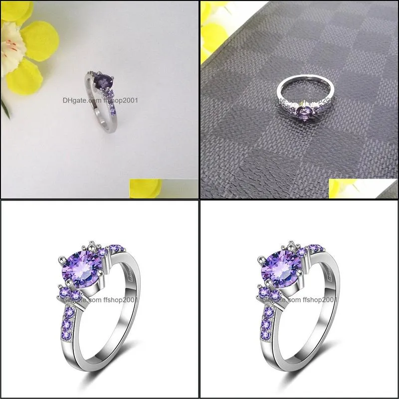 gemstone rings silver birthstone rings for women white purple zircon thin wedding ring