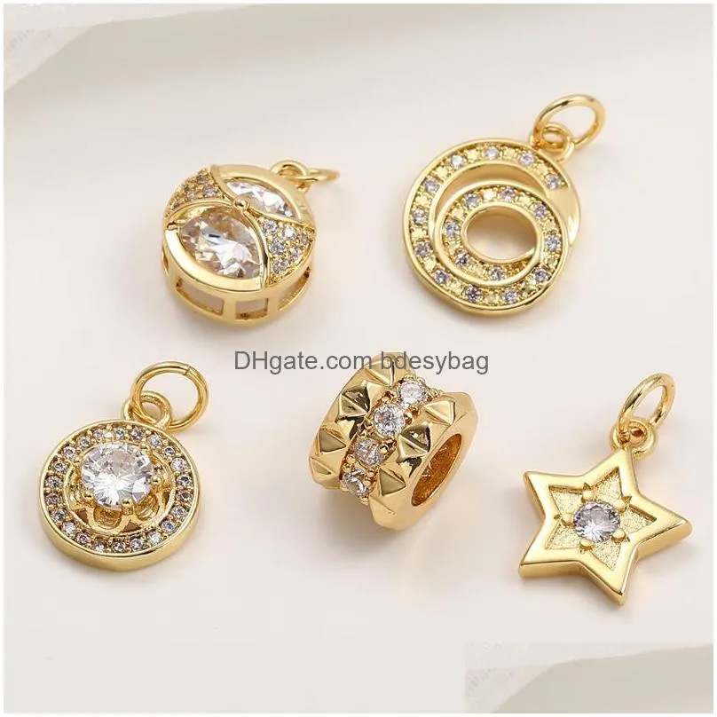 charms letter heart star sun geometric for jewelry making supplies real gold plated pave cz bulk diy earrings neckalce braceletcharms