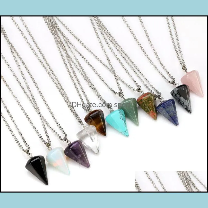 stone necklaces choker necklace hexagonal pendulum chain natural stone pendant taper soul swing bullet crystal necklace 109 o2