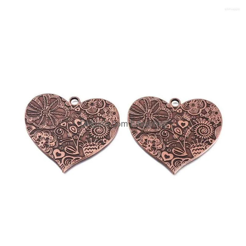 charms 2 pcs 53x58x2mm heart tibetan style alloy big pendants flower pattern for diy necklaces jewelry making supplies